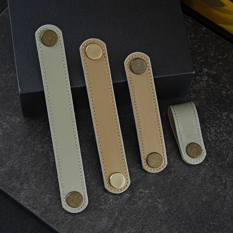 

Khaki and Gray Double Sided Pure Leather Handles for Furniture Cabinet