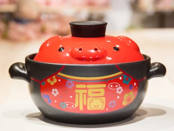 

1.5L Red nostril slow cooker Ceramic Casserole Stew soup cooking pot Creative gift 1-2people use Food grade spodumene