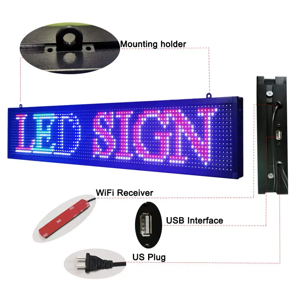 Открытый 5" x 8" дюймов 1/4 сканирования RGB P10 7 цветов светодиодный знак Поддержка USB компьютера WiFi для рекламы медиа светодиодный дисплей
