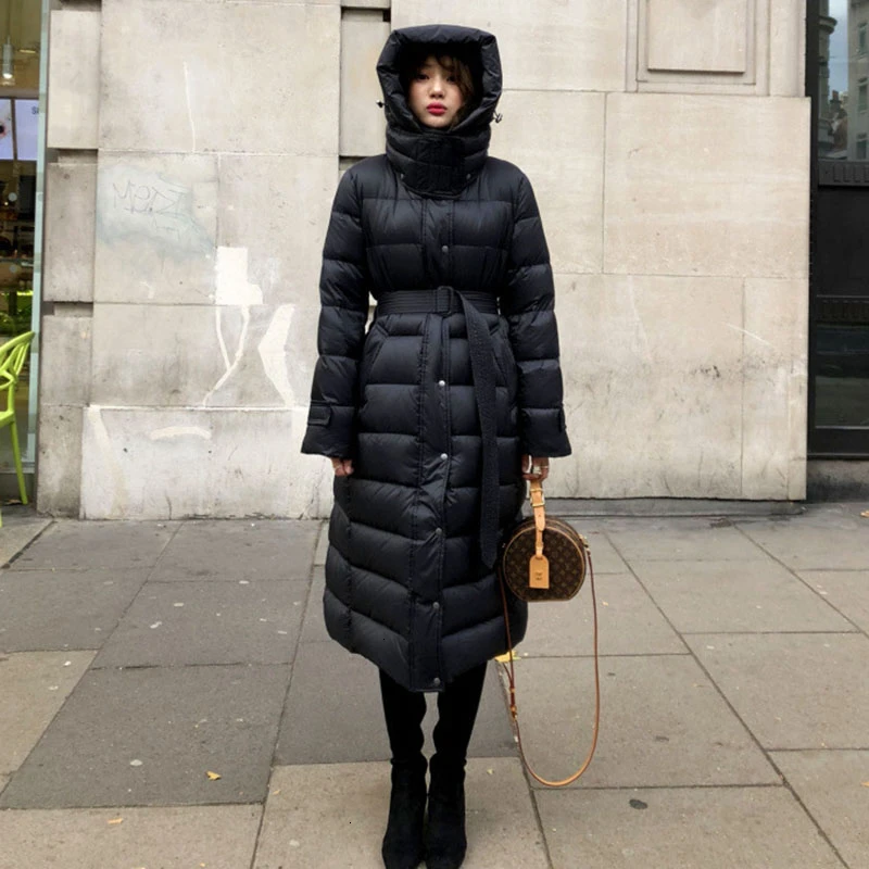 Пальто на 90% утином пуху, 320 г, куртки для женщин, зимнее, X-Long, выше колена, супер толстое, Свободное пальто, женская парка, женская, Корейская, пуховая, Супер теплая