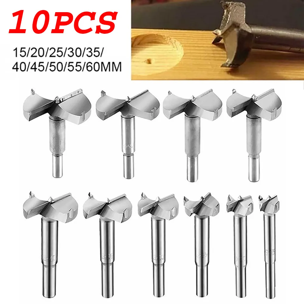 

10pc15-60mm Knothole Drill Hinge Drill Kit tips Woodworking Hole Saw Hinge Boring drill bits Round Shank Tungsten Carbide Cutter
