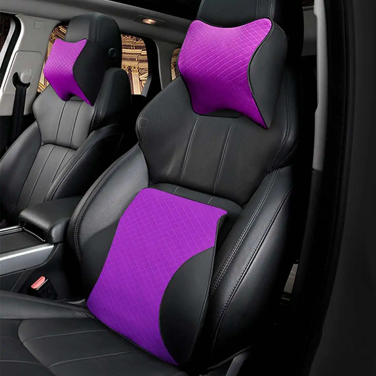 2 шт. Автомобильный подголовник, подушка для шеи, поясничная поддержка спины, подушка для подголовника, подушка для водителя с эффектом памяти, автомобильные подушки для вождения, Spport - Цвет: Type B Purple
