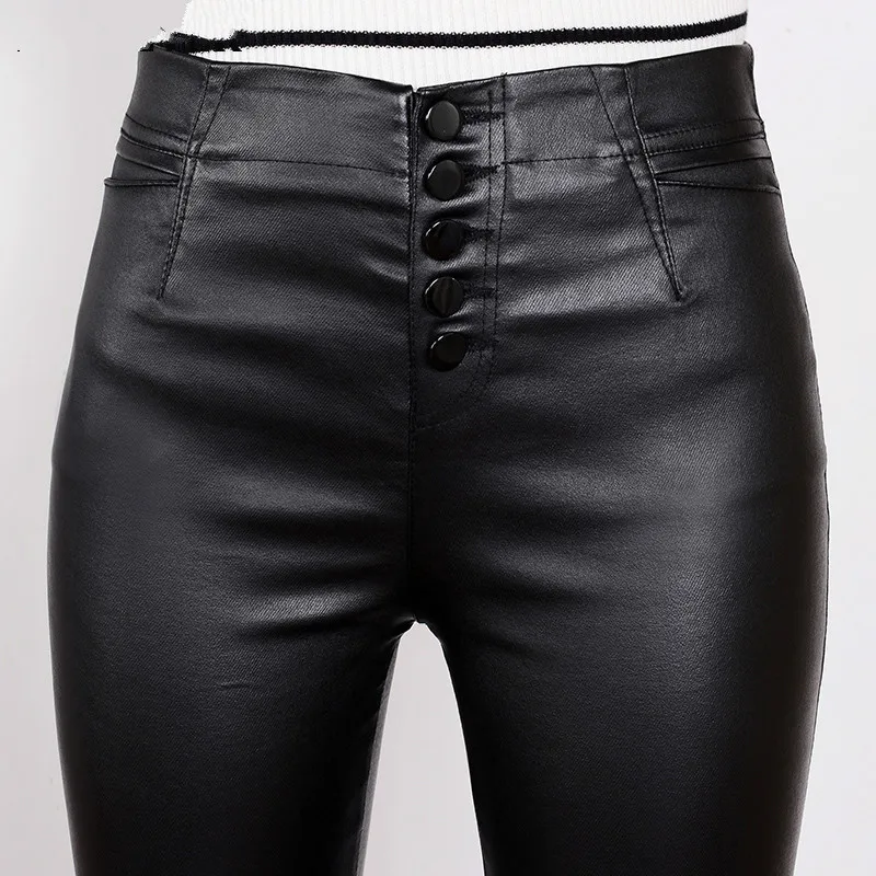 Stretch Fleece Winter Pants Leather Women PU Warm Female Pencil Velvet Trousers Slim Single-breasted Leather Pants 2019 Stretch Fleece Winter Pants Leather Women PU Warm Female Pencil Velvet Trousers Slim Single-breasted Leather Pants 2019