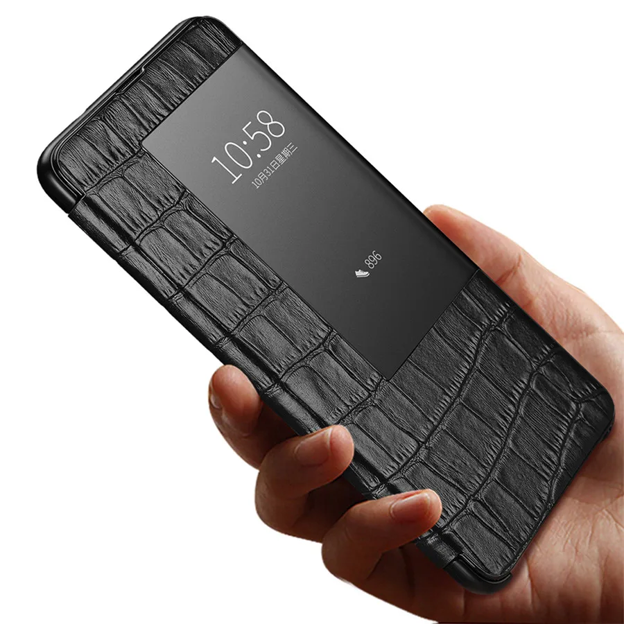 Роскошный Смарт-сенсорный флип-чехол для huawei mate20 p30 p20 mate10 Pro lite, кожаный чехол с окошком для телефона с защитой от крокодиловой кожи