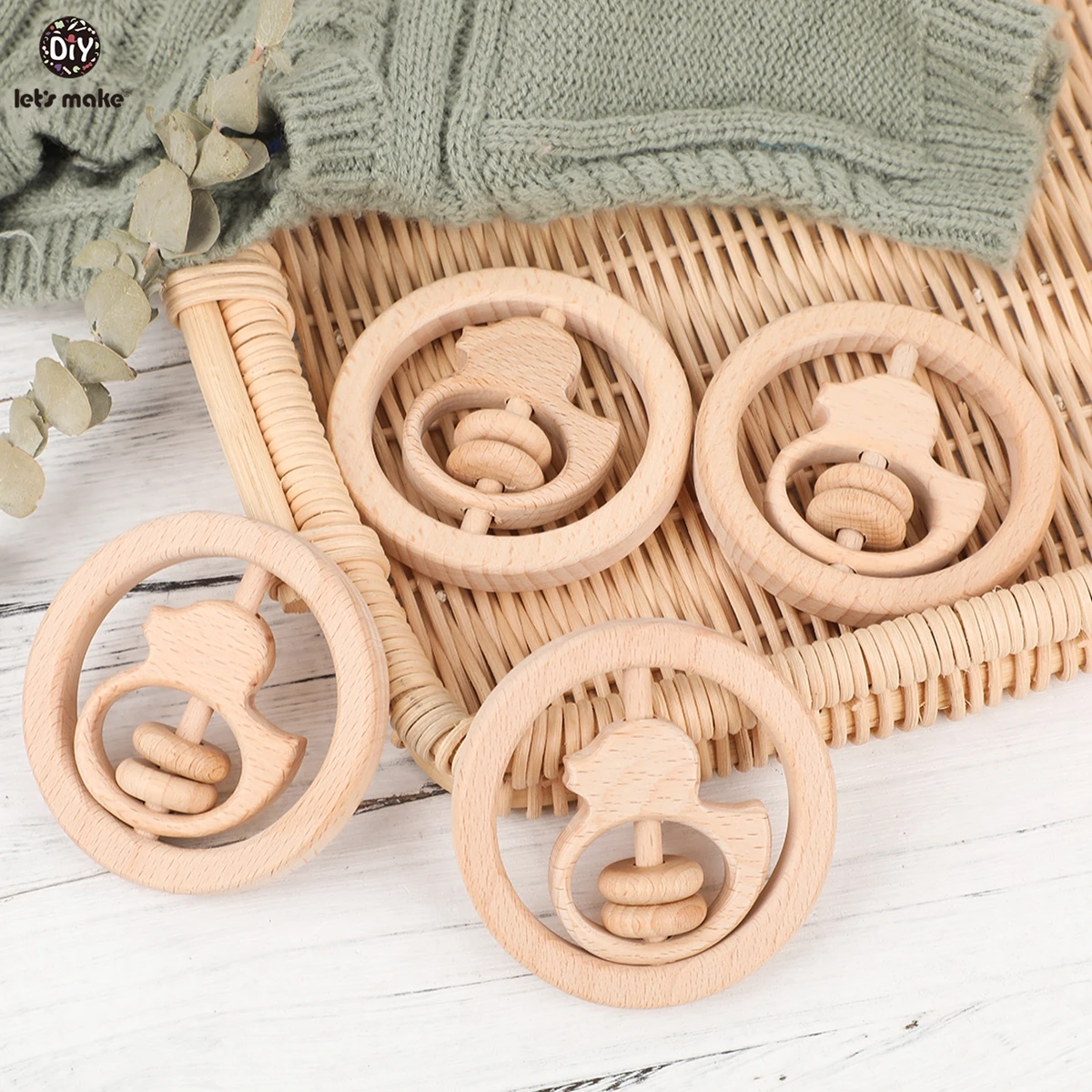 Let'S Make 5 шт. бук деревянное кольцо Темный Деревянный Прорезыватель для зубов игрушки для детей погремушка постельные принадлежности для малышей Детская Игрушка прорезыватель