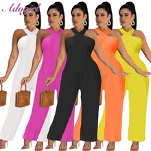 

Sexy Halter Strapless Corss Sleeveless Wide Leg Loose Jumpsuit Women Solid Backless Outfit Party Club Rompers One Piece Overalls