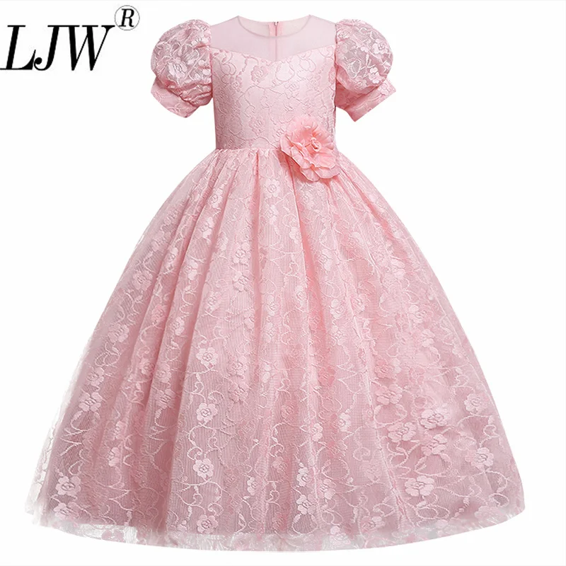 

4-12 years old girls wedding flower girl evening dress birthday party elegant girl net gauze puff sleeve western style children'