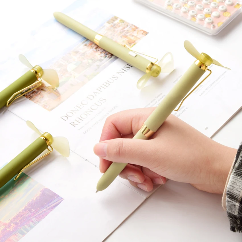 

1PC Metal Writing Pen Stationery Outdoor Portable Ballpoint Pens With Mini Fan Students Supplies Creative School Office Pen