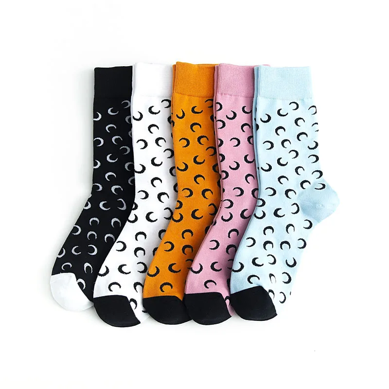 Женские хлопковые модные осенне-зимние носки, одноцветные Спортивные Повседневные Длинные Носки с рисунком Луны в студенческом стиле