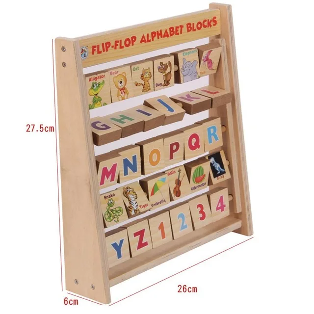 

Children Early Educational Toy English Alphabet Animals Wooden Flap Rack Vertical Bookshelf Shape Game