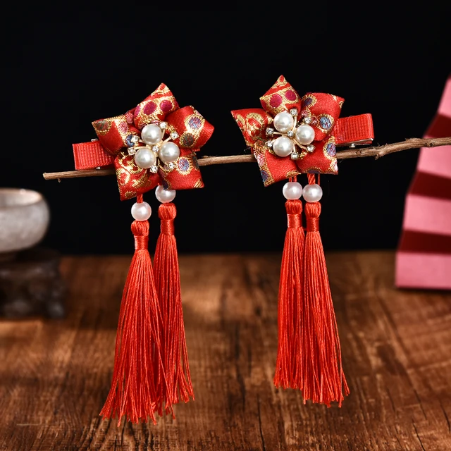 2 Pcs/Set Children Cute Pearl Hair Ball Bow Pendant Ornament Hair Clips Girls Lovely New Year Hairpin Kids Hair Accessories 6-2 Pcs