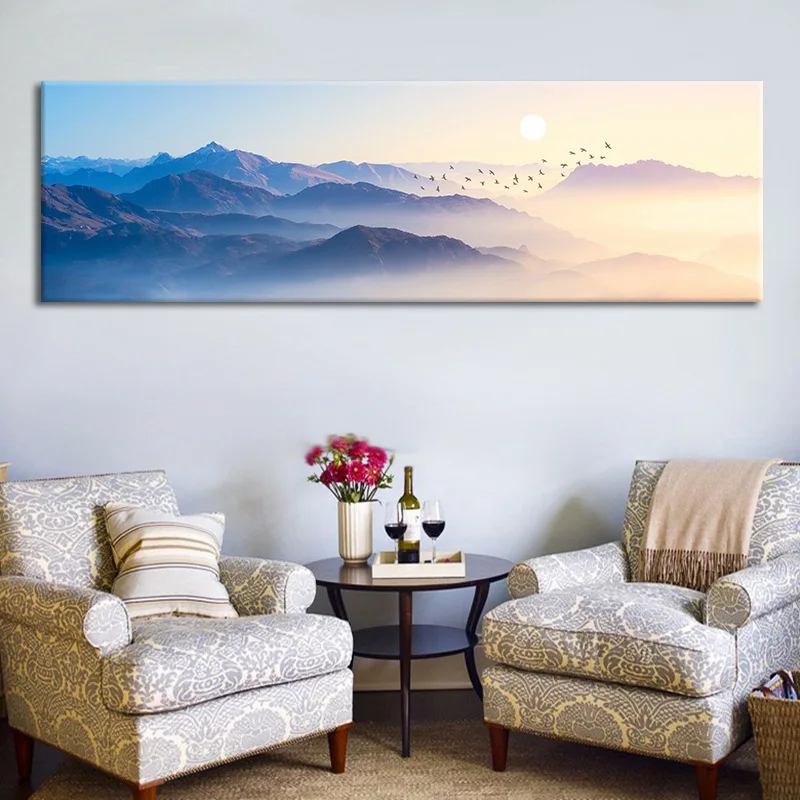 

New Chinese Style Beautiful Mountain Sunrise Scenery Mountains Canvas Painting Living Room Sofa Banner Paintings wu kuang hua xi