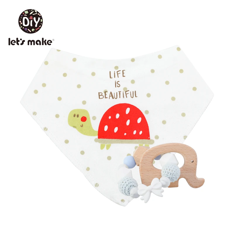 Let's Make 1set Saliva Towel Baby Bibs& Nursing Bracelet Dinosaur Lion Print Bandana Soft Cotton Boys Girls Feeding Saliva Bib - Цвет: tortoise