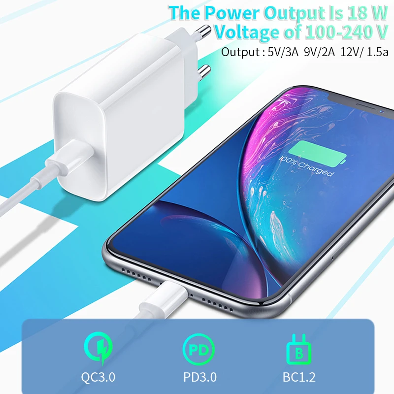 18 Вт PD USB Type C зарядное устройство адаптер для iPhone 11 Pro X Xs MAX Samsung S20 QC 3 0 Быстрая