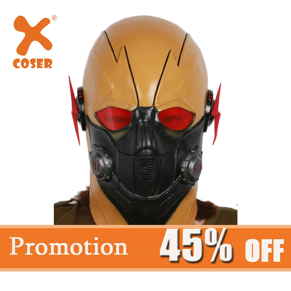 X-COSTUME кризис на земле-X Косплэй темно флэш-желтый и черный голову полностью из