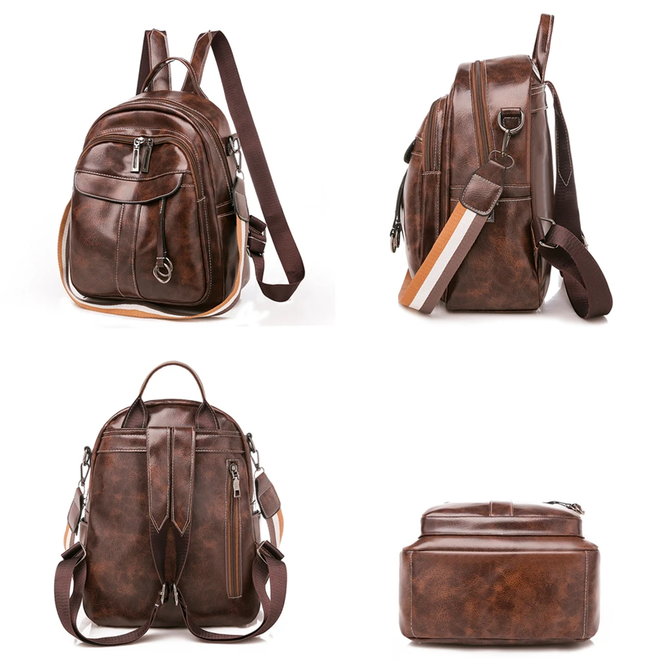 3 In 1 Luxury Soft Leather Women Backpacks Vintage Shoulder Bags for Teenage Girls Mochila Feminina Ladies Light Travel Backpack