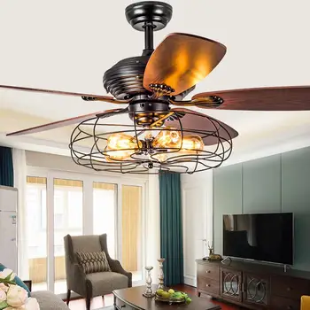 

52 inch 68w E27 Fan lamp ceiling fans with light remote control iron birdcage type 110v 220v for bedroom living room dropship