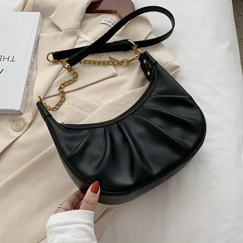 

Small PU Leather Half Moon Bags for Women 2020 Branded Shoulder Handbags Female Trend Folds Designer Chain Crossbody Hand Bag