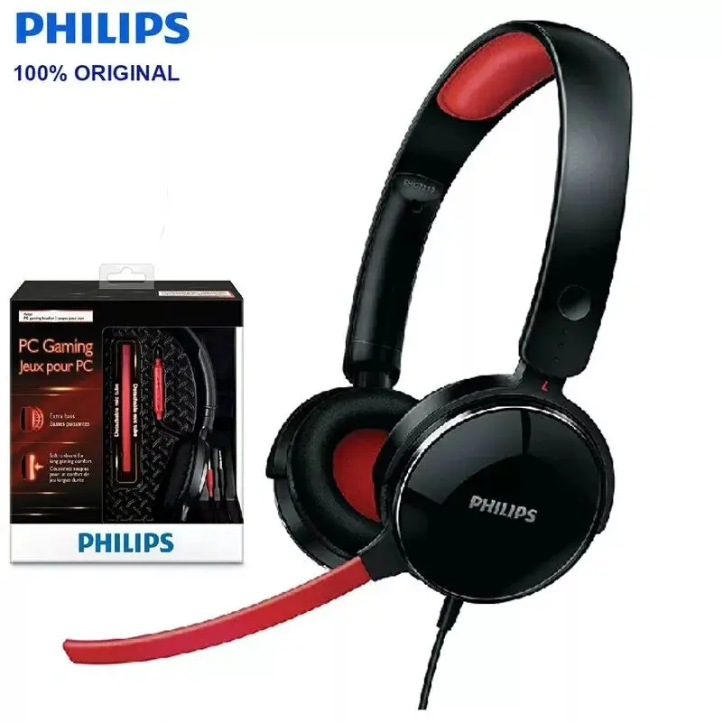 Philips SHG7210 Игровые наушники с микрофоном 2 метра длинный провод управление наушники для Xiaomi MP3 плеер официальный тест