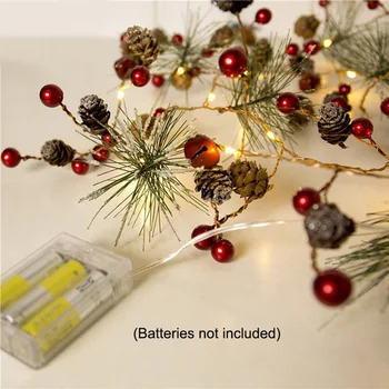 

Christmas Garland With Lights Pinecone Light Red Berry For Indoor Outdoor Decor 6.56FT 20LED Battery Operated