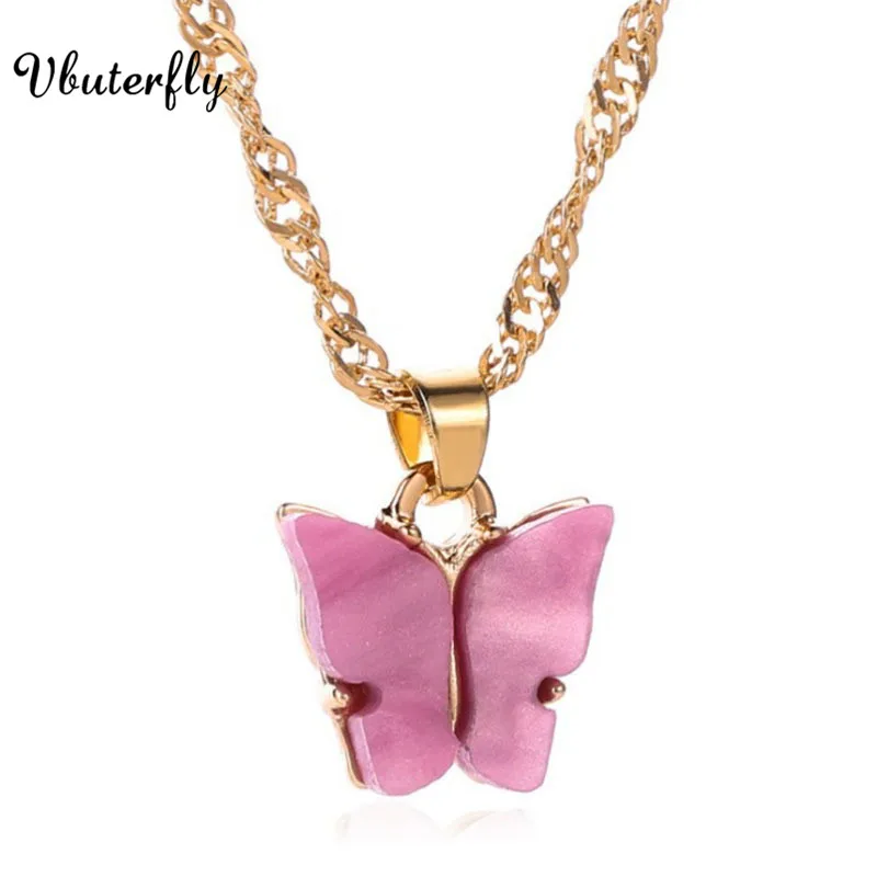 

Acrylic Butterfly Pendant Necklace For Women & Girl Gift Wild Clavicle Twist Chain Butterflies Necklaces [gold-color] HJ27S