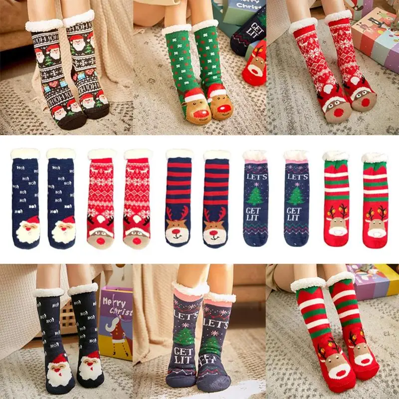 Autumn And winter Cartoon Floor Socks Women's Thickening And Velvet Non-slip Sleep Socks Christmas Gift Cartoon Carpet Sock