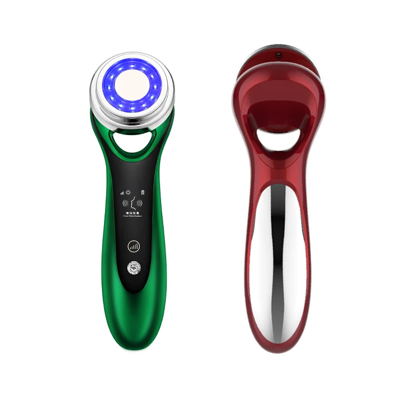 Ultrasonic Face Beauty Roller Massager Ion LED Color Light Skin Rejuvenation Facial Essence Vibration Massage Instrument | Красота и