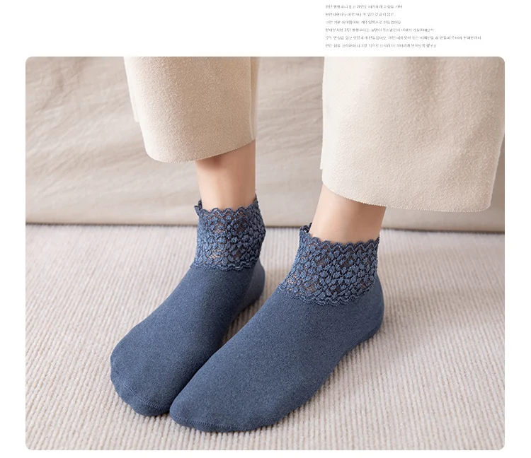 3 Pairs Women Winter Socks Warm Thicken Thermal Soft Solid Color Socks Wool Cashmere Snow Boots Velvet Lace Home Floor Sock