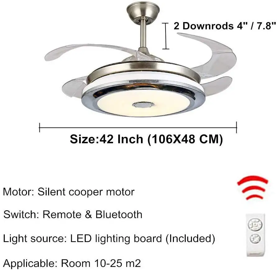 Современный 42-дюймовый Smart Bluetooth музыкальный плеер с пультом дистанционного управления Управление потолочный вентилятор-люстра с 3 цвета света 3 Скорость стелс лезвие