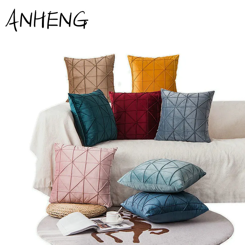 

Modern Velvet Pillowcase Embroidery Geometric Lattice Cushion Cover Home Decorative Sofa Simple Throw Pillow Living Room Bedroom