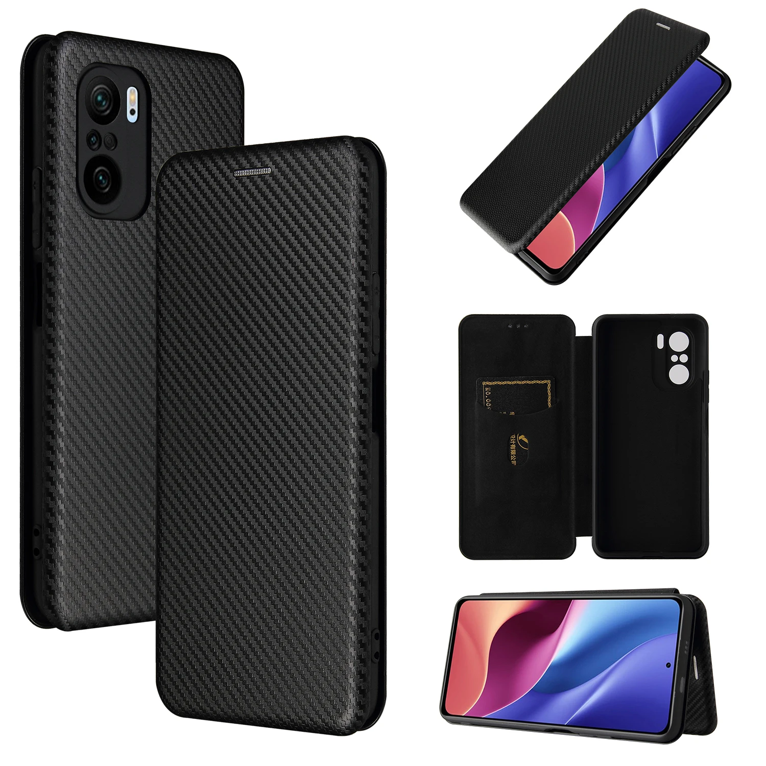 Elegant Carbon Fiber Flip Leather Wallet Case - Slim Magnetic Cover with Card Slot