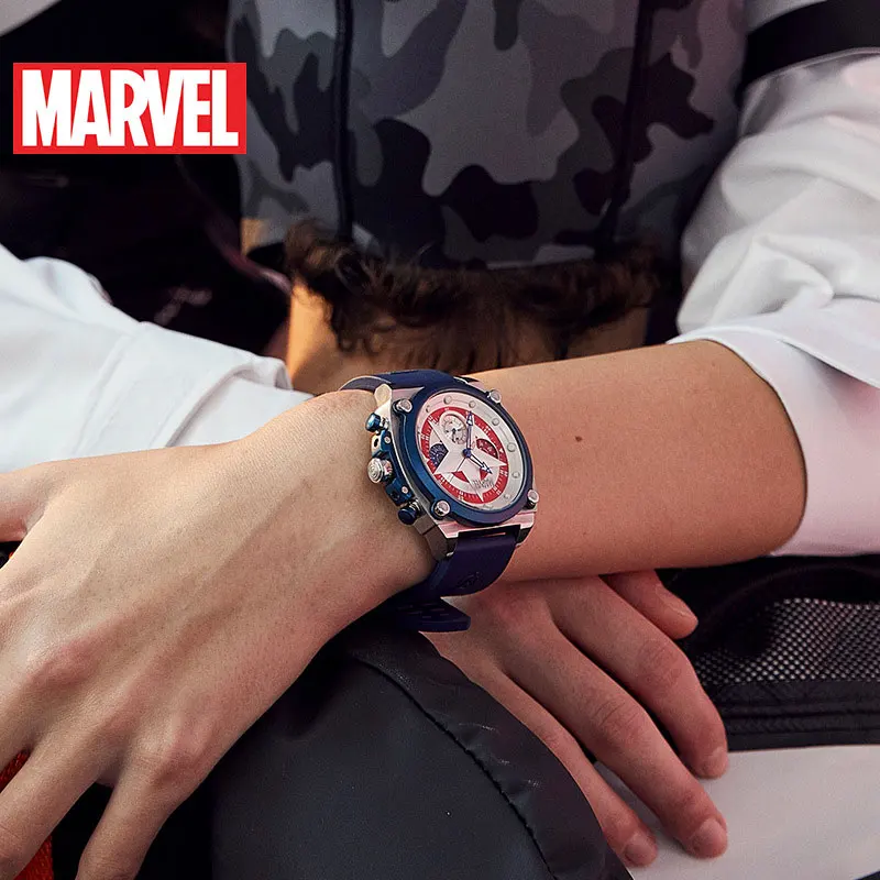 Marvel Брендовые мужские часы Америка Капитан мужские спортивные кварцевые часы 6 рук наручные часы с кожаным ремешком часы 50 м водонепроницаемые