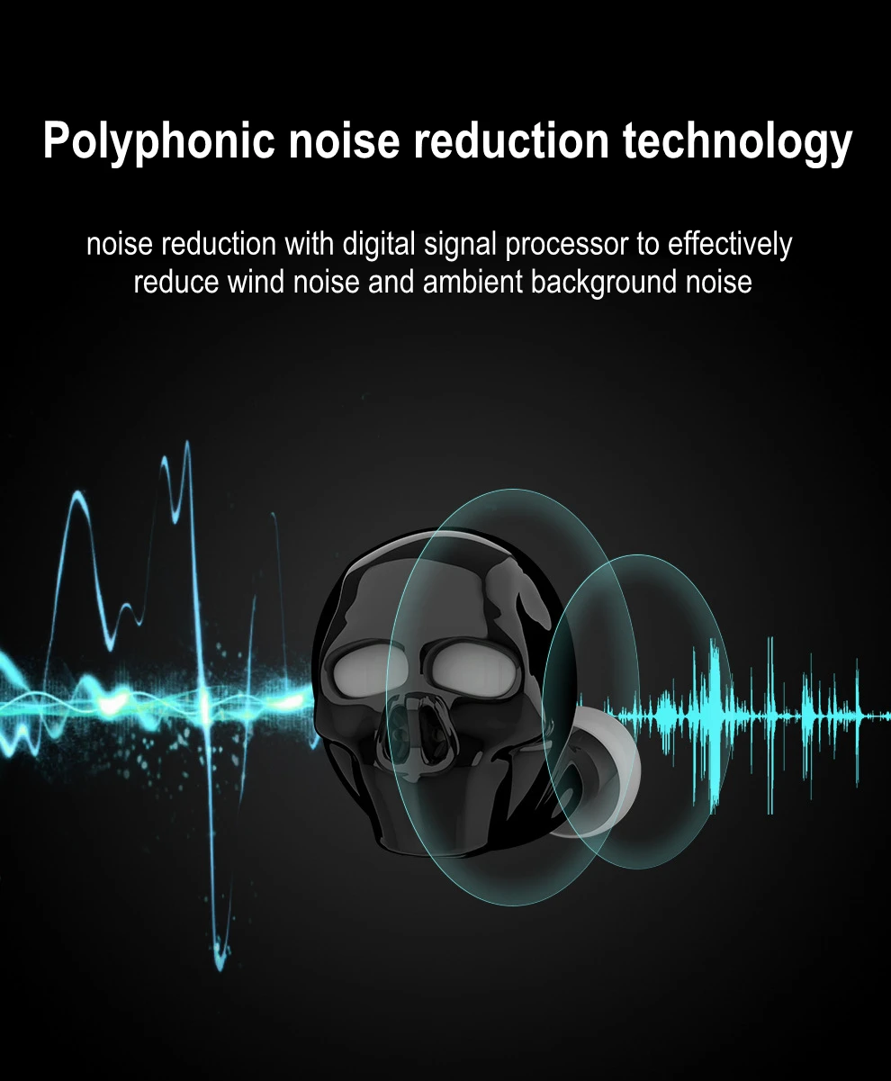 1Pc Skull Bone Bluetooth Earphone with Microphone Noise Cancelling Hi Fi Handsfree Bass Stereo Mini Micro Earbud Earpiece
