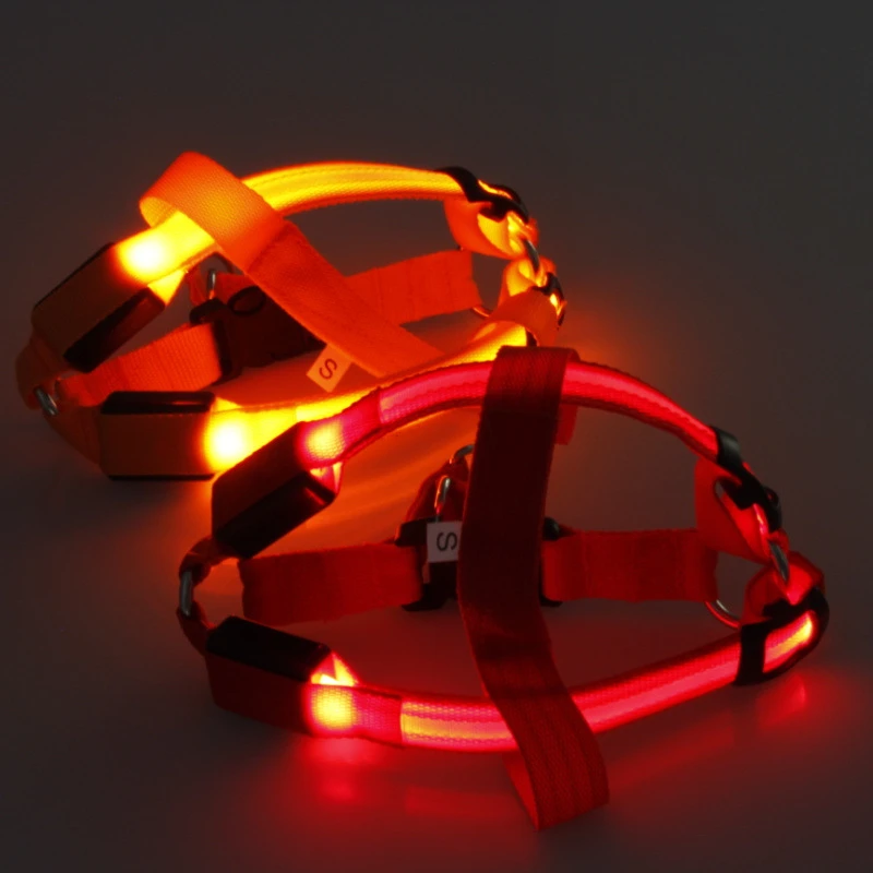 Nylon Pet Safety LED Harness Dog Product Flashing Light Harness LED Dog Harness Leash Rope Belt Dog Collar Vest