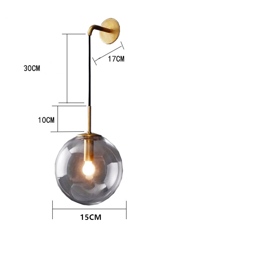 15CM Glass Ball LED Wall Light Sconce Modern Nordic Wandlamp Fixture BlackGolden Bedroom Bathroom Mirror Light Applique Murale (4)