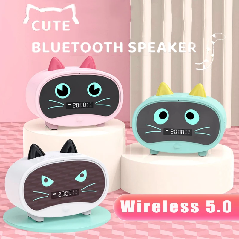 Cute Cat Small Bluetooth-compatible 5.0 Speaker Creative FM Waterproof Wireless Alarm Clock Audio Children's Gifts | Электроника