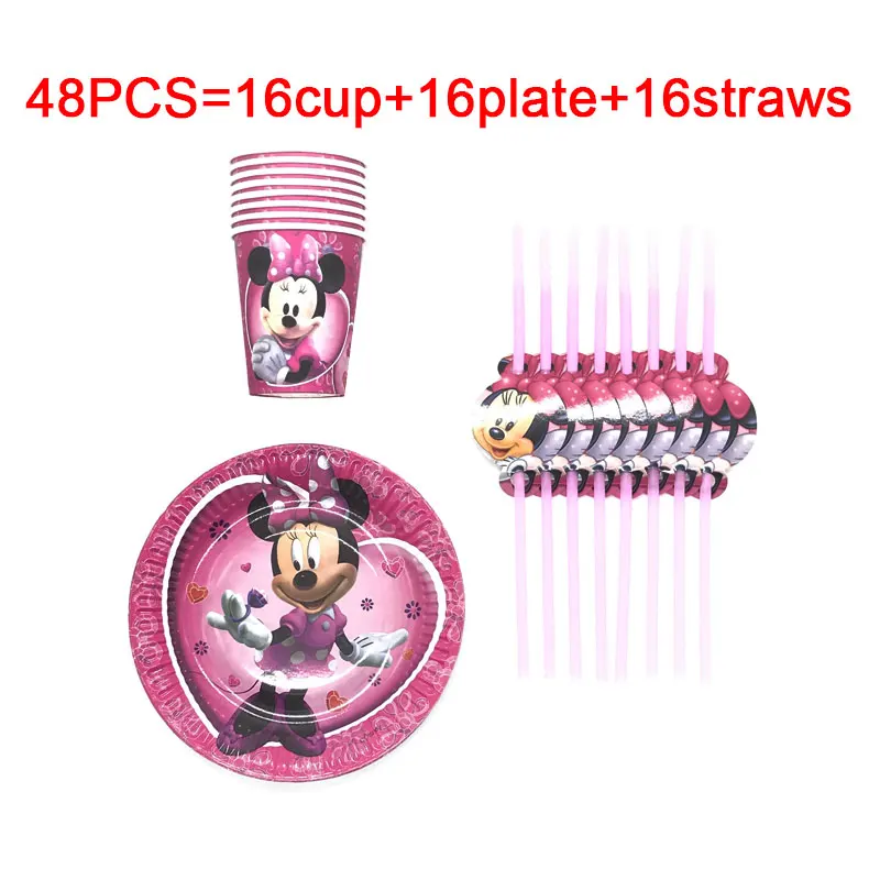 

Disney Minnie Mouse Birthday Party Theme Banner Plates Cups Disposable Tableware Set Minnie Mouse Party Decorate Straws Napkins