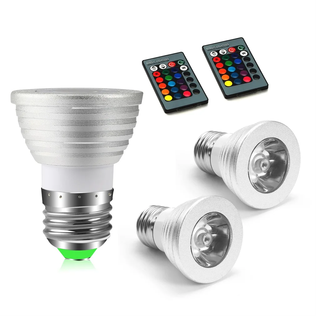 ICOCO алюминиевый сплав легкий мини E27 RGB светодиодный светильник 3 Вт AC85V-265V Светодиодный прожектор+ ИК пульт дистанционного управления 16 цветов