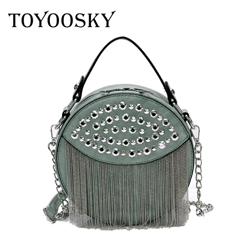 

TOYOOSKY Fashion Round Handbag Women Handbag Rivet Lady Fashion Shoulder Messenger Bag Luxury Designer Leather Women Circle Bag