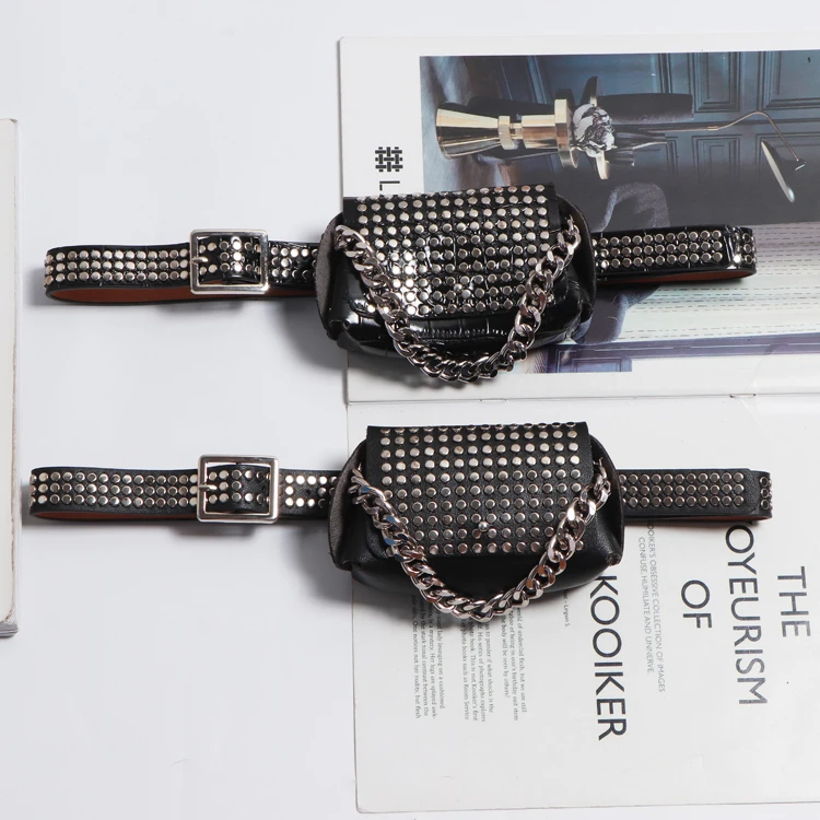 Riñonera de cuero sintético con remaches Punk mujer, bolso con tachuelas, desmontable, cadena ancha|Riñoneras| AliExpress