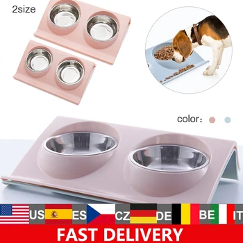 

Double Dog Bowls Food Water Feeder For Dog Cats Pets Supplies Feeding Dishes -proof Stainless Steel Pet Bowl Bowl