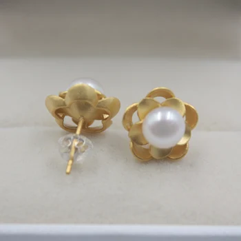 

Real Sterling S925 Silver Stud Earrings Natural Freshwater Pearl Ball For Women Ladies Girl 13mmW Flower Earrings Beauty Gift