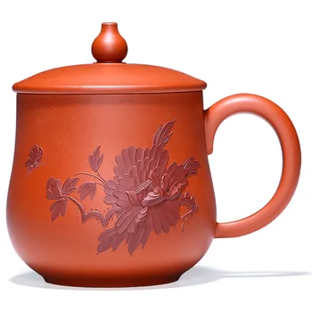 

Ancient Yue Tang Yixing Boccaro Cup Full Manual Raw Ore Applique Teacup Famous To Work In An Office Tea Cover Cup, Red Clay,