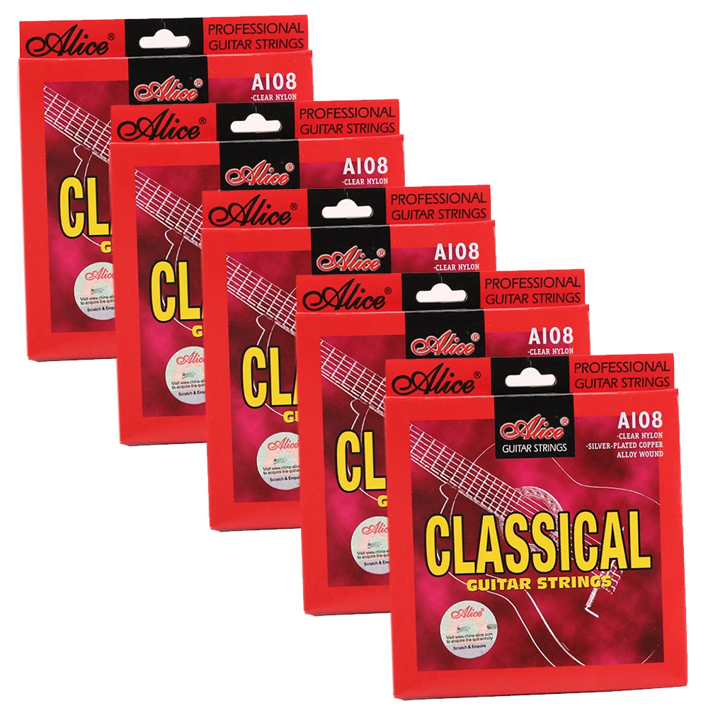 

5 Sets Alice A108-N Classical Guitar Strings Normal Tension Clear Nylon Silver-Plated Copper Alloy Wound