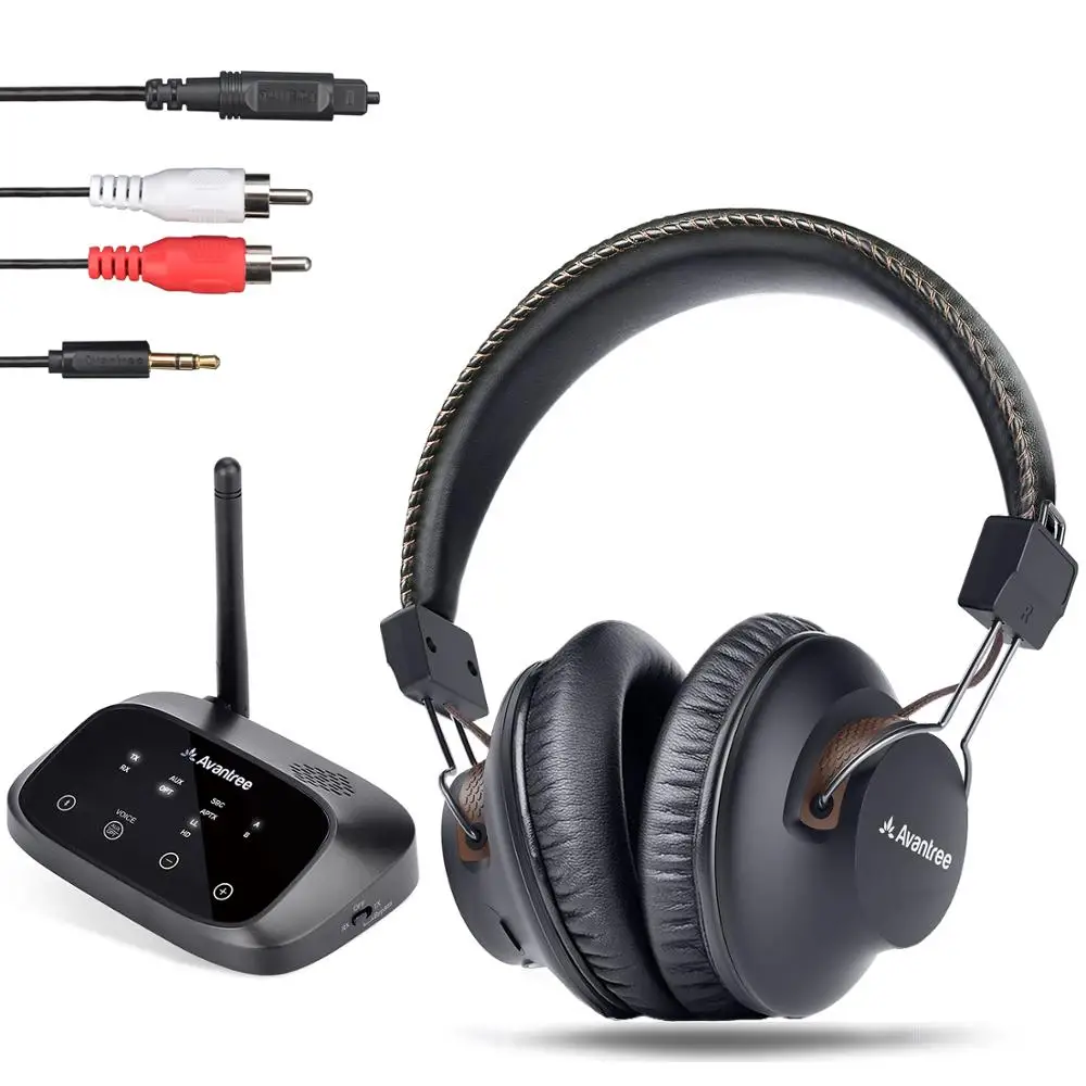 

Avantree LONG RANGE Wireless Headphones for TV Watching with Bluetooth Transmitter, Support Optical, RCA, 3.5mm AUX, Plug & Play