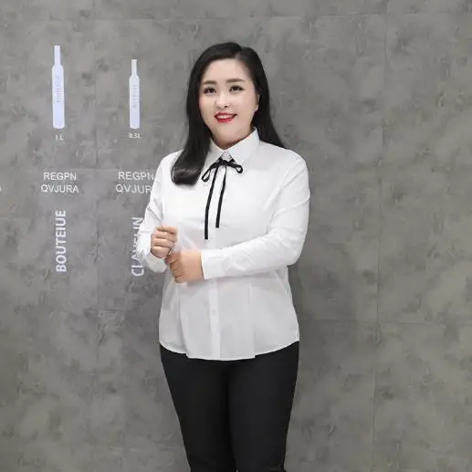 Ropa mujer talla grande 4xl 5xl 6xl женские блузки рубашки офисные женские белые рубашки Рабочая блузка размера плюс 9XL рубашки с бантом M309