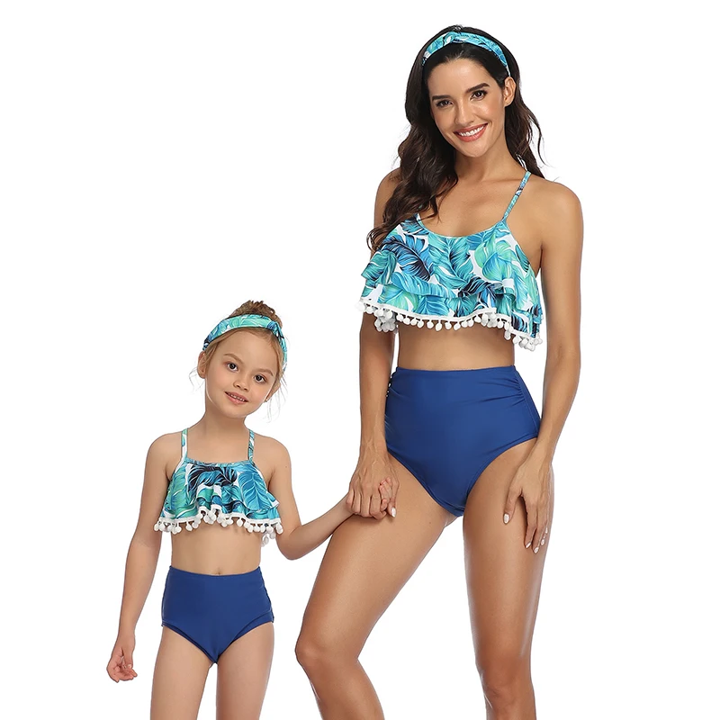 

Ruffled Mother Daughter Matching Swimsuits Mommy and Me Swimwear Clothes Family Matching Outfits Look Mom and Baby Bikini Dress