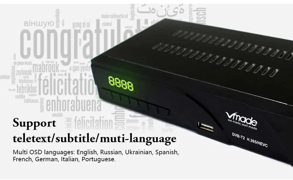 Vmade DVB-T2 H.265/HEVC цифровой эфирный ресивер Full HD 1080P ТВ тюнер Поддержка RJ45 сеть DVB T2 Лидер продаж Европа