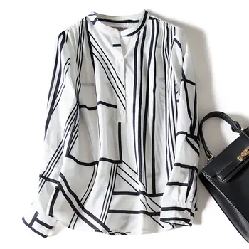 

2020 Fashion Women Long Sleeve Tops Geometric Print Silk and Cotton Camisas Estampadas De Mujer Lovely Women's Blouses