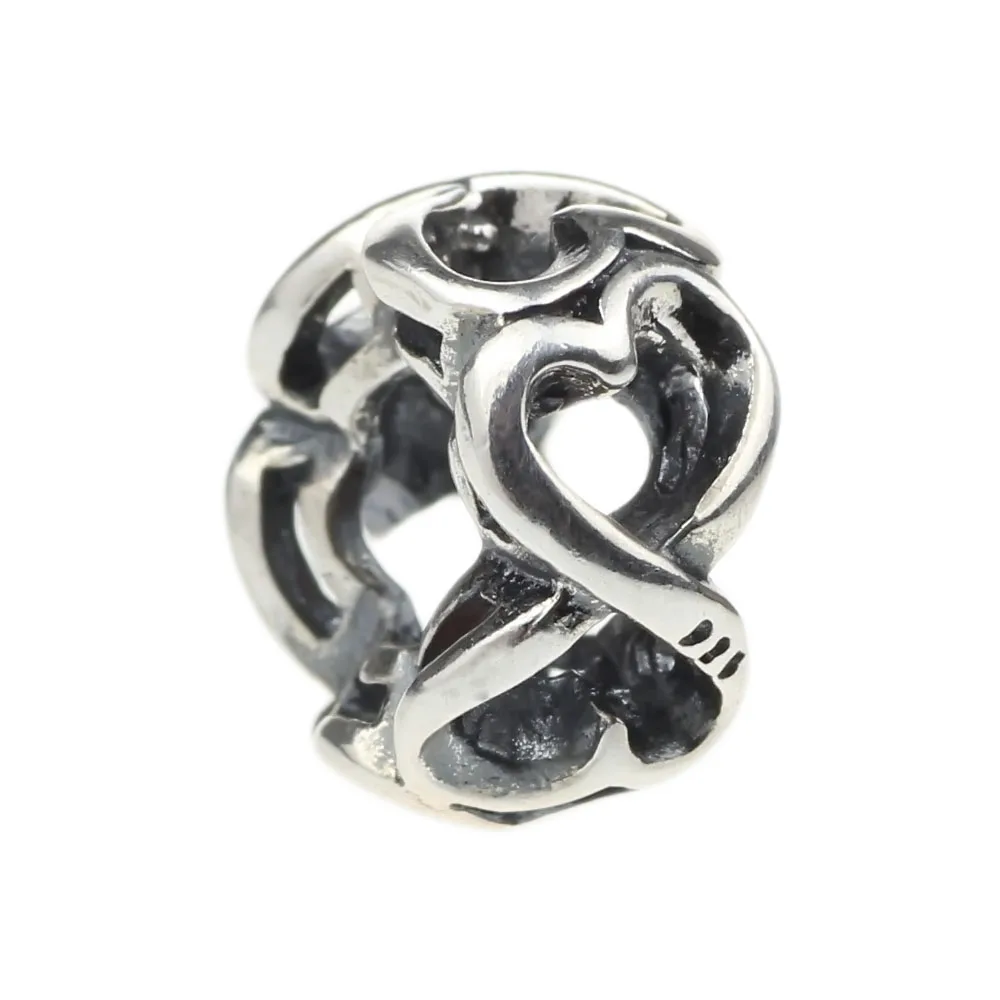 

925 Sterling Silver Double Infinity Hearts Charm Beads European Style Fit Snake Chains& Necklaces Bracelet DIY